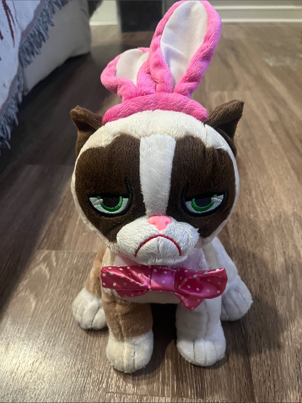 Grumpy Cat Easter Plush with Pink Bow and Bunny Ears